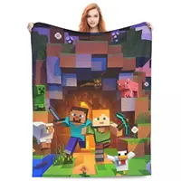 Cartoon Mines Pixel Game Crafts Flannel Blanket Super Warm Throw Blanket for Home Decor Decorative Street Trend Bedspread 1
