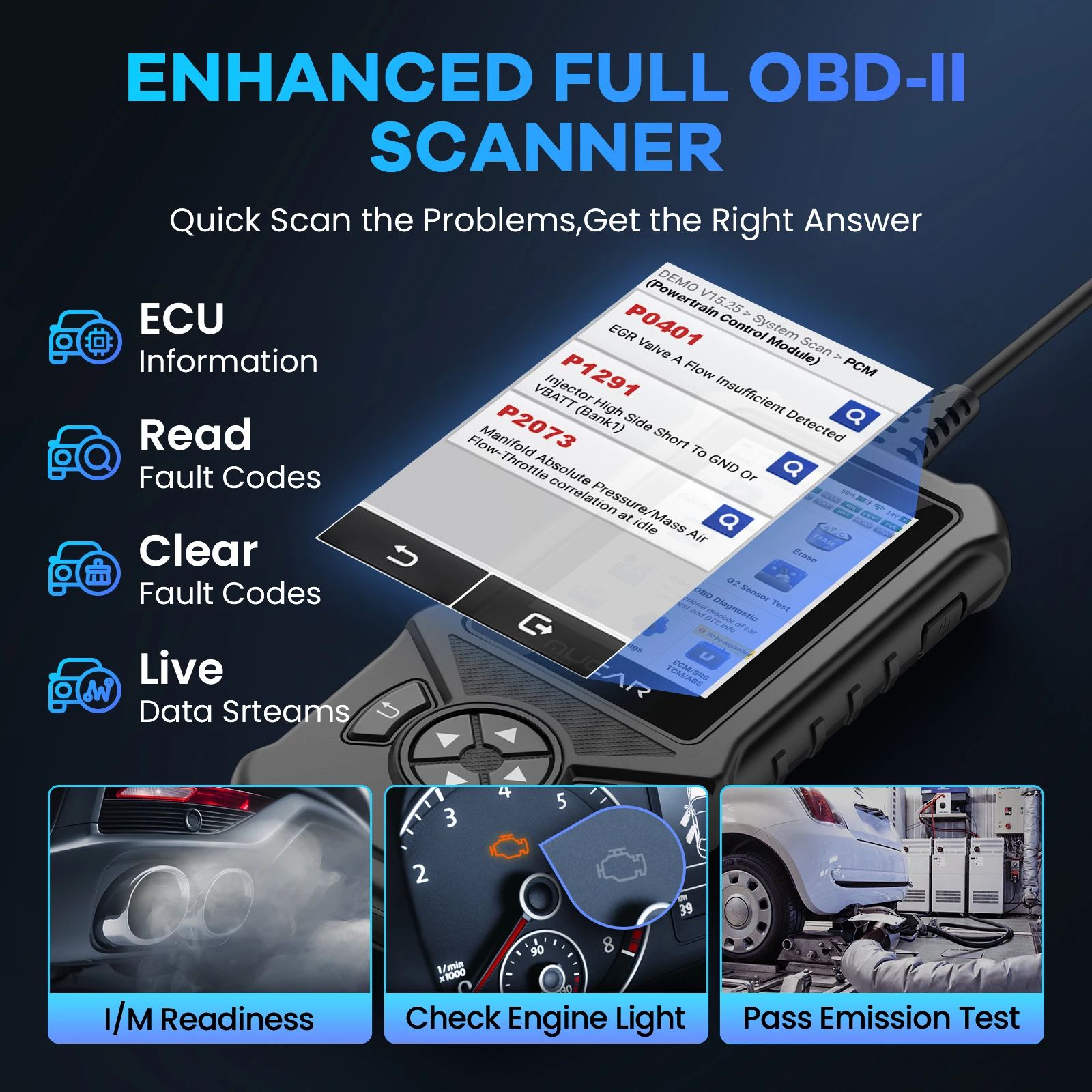 MUCAR CDE900 OBD2 Scanner for Full OBD2 Car Code Reader Scan Tool for ABS/SRS/ECM/TCM Car System Diagnostic Tools Scalable 256GB automotive diagnostic scanner