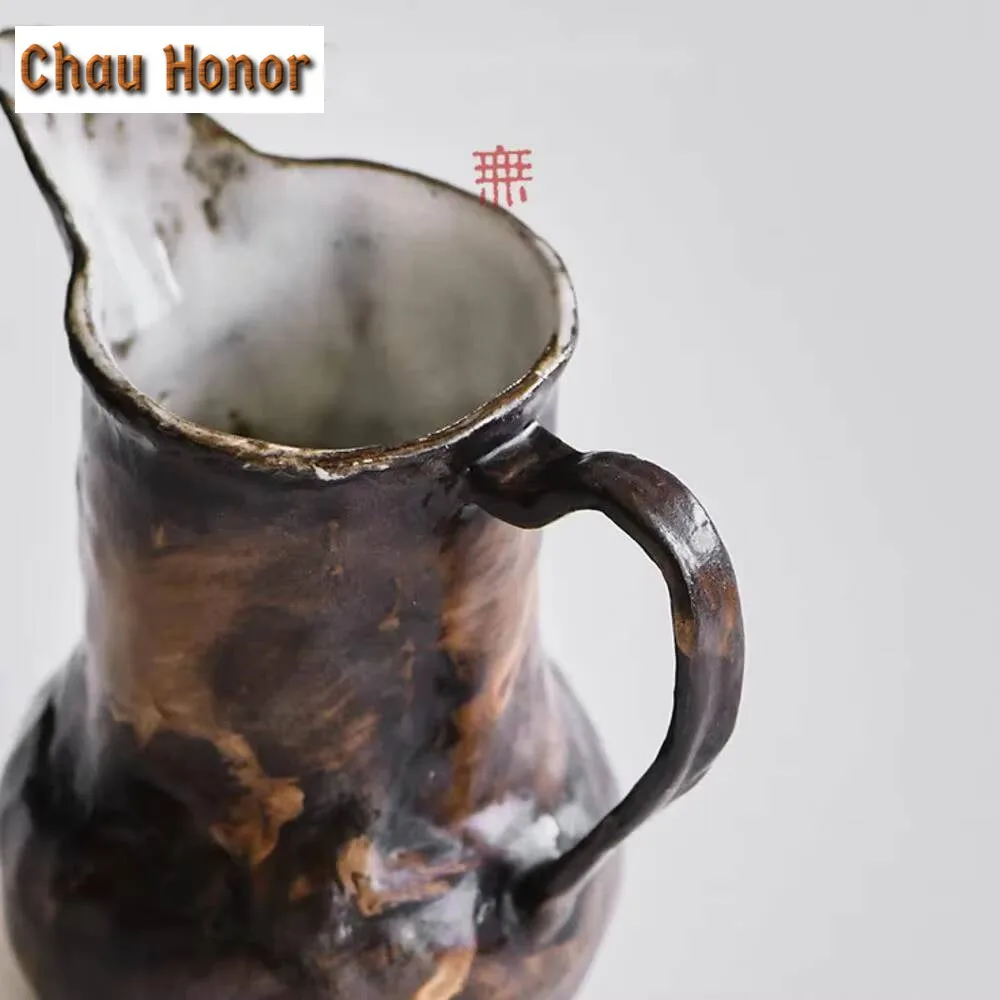 125ml Hand-made Coarse Pottery Fair Cup Creative Handle Pot Powder Yin Male Cup Ceramic Coffee Equalizing Cup and Wine Divider