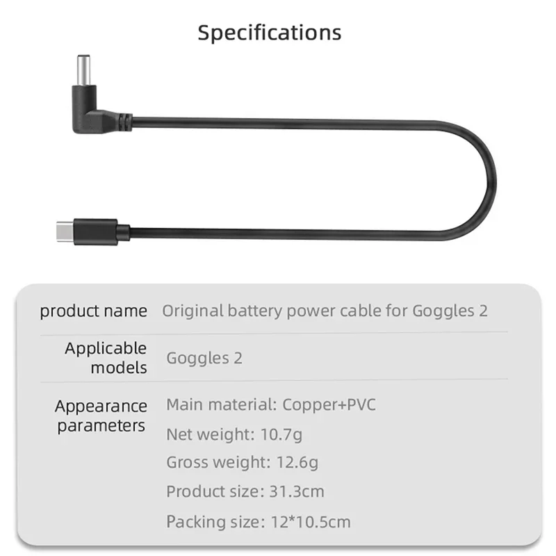 Ensemble câble et support fixe pour batterie DJI Avata Goggles 2, prêt à l'emploi.