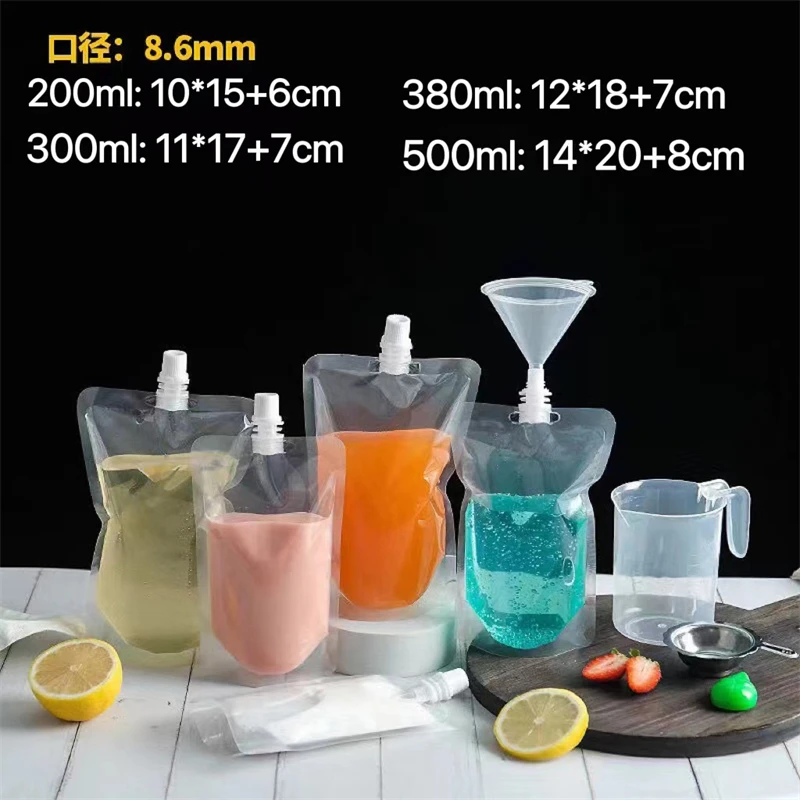 50pcs Clear PE Plastic Drink Bag Suction Pocket Beverage Party Juice Bag Environmental Protection Transparent Milk Liquid Bags 4