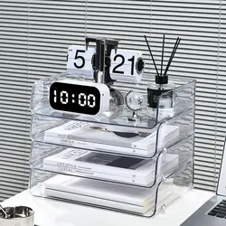 File Organizer A4 File Storage Tray Fashion Papers Rack Desktop Organizer Stackable File Rack Transparent Book Shelf Magazine