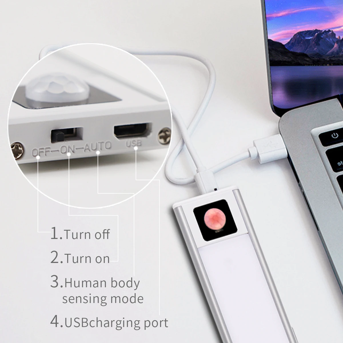 PIR 모션 센서 벽 라이트 바, 가전 제품 DC5V USB 벽 램프, 충전식 배터리, LED 방 장식 램프, 주방 조명