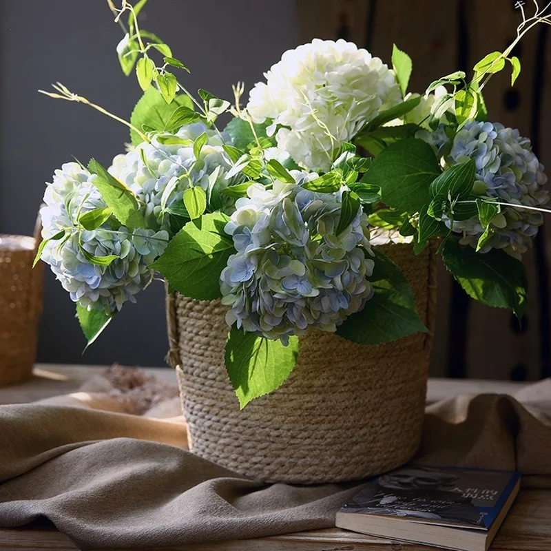 Fiori artificiali con vaso, rose realistiche ortensie in seta, composizioni  floreali finte di eucalipto in vaso per decorazione della casa, tavolo da