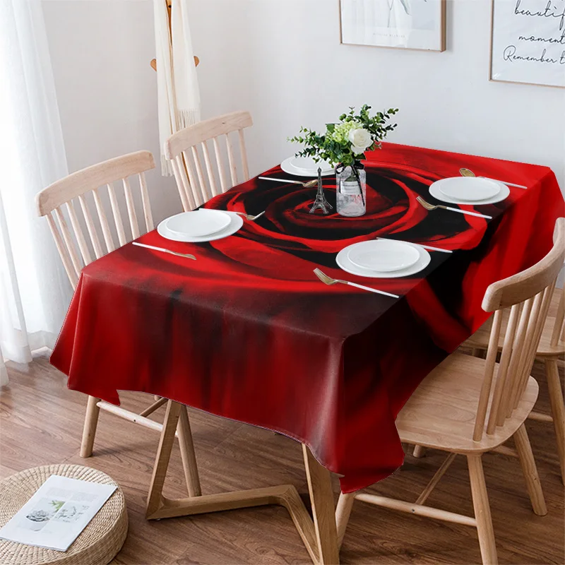 RedRoseFlowerTableClothWaterproofDiningTableclothforTable