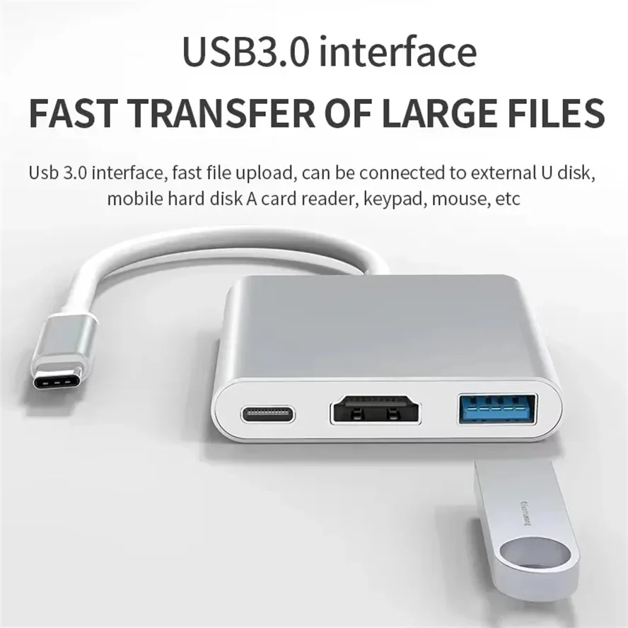 Versatile 3-in-1 USB-C Hub with HDMI and USB 3.0 Ports