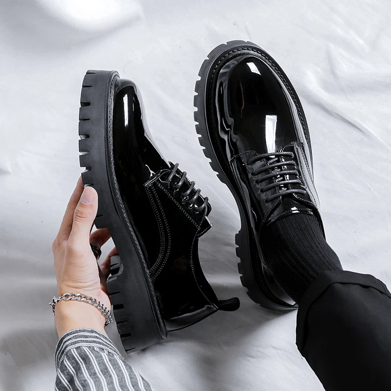 靴 High Sole Leather Shoes Men's Leather Shoes Thick-soled Heightened Leather Shoes