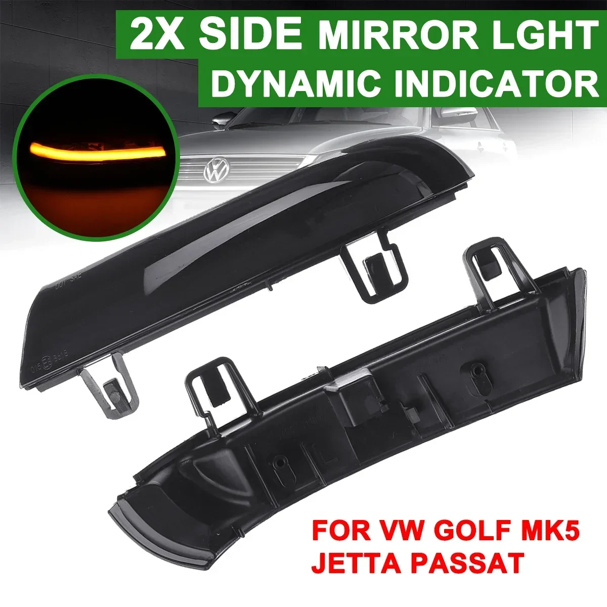 

2pcs LED Dynamic Turn Light Car Highlight Rearview Mirror Signal Lamp Yellow for Volkswagen Passat B6 2005-2011 For VW Golf MK5