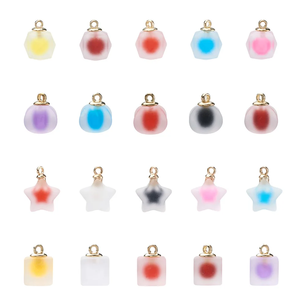 Kissitty 80Pcs Mixed Shape Resin Frosted Pendants Imitate Jelly Bead in Bead Pendants for Necklace Jewelry Making Findings