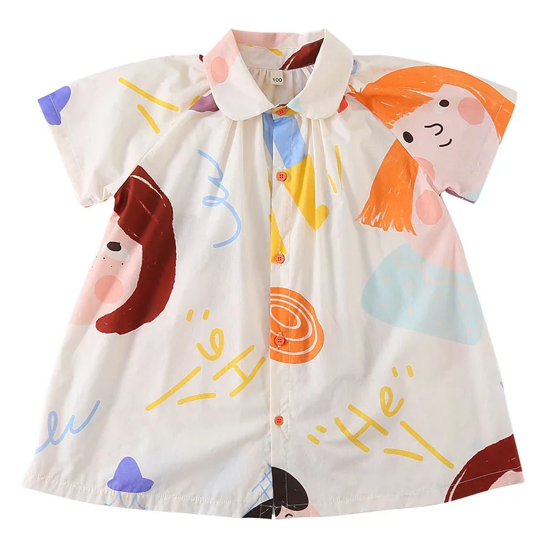 Summer Kids Clothes Set Cotton Loose Fit Dress Shirt