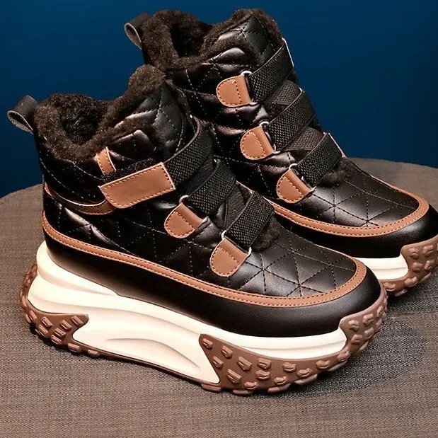 

Зимние женские зимние сапоги, кожаные женские теплые сапоги на толстой плюшевой подкладке, водонепроницаемые женские замшевые сапоги на танкетке, нескользящая женская обувь 2023