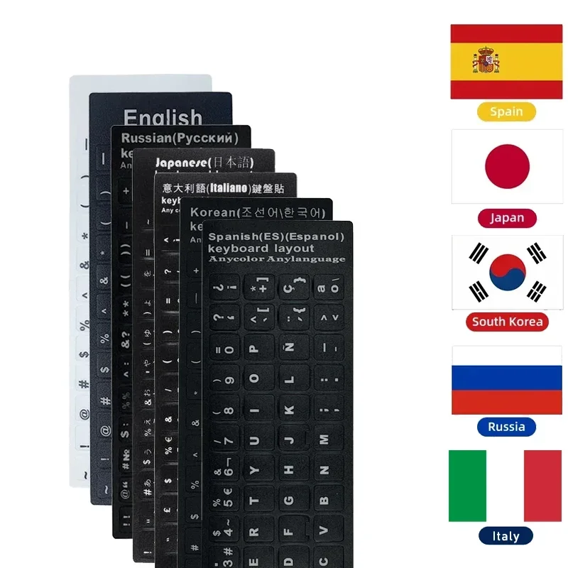 Inglese Russo Coreano Spagnolo Italiano Lingua Tastiera Lettere Adesivi Alfabeto Impermeabile Durevole Layout Pulsante Adesivo