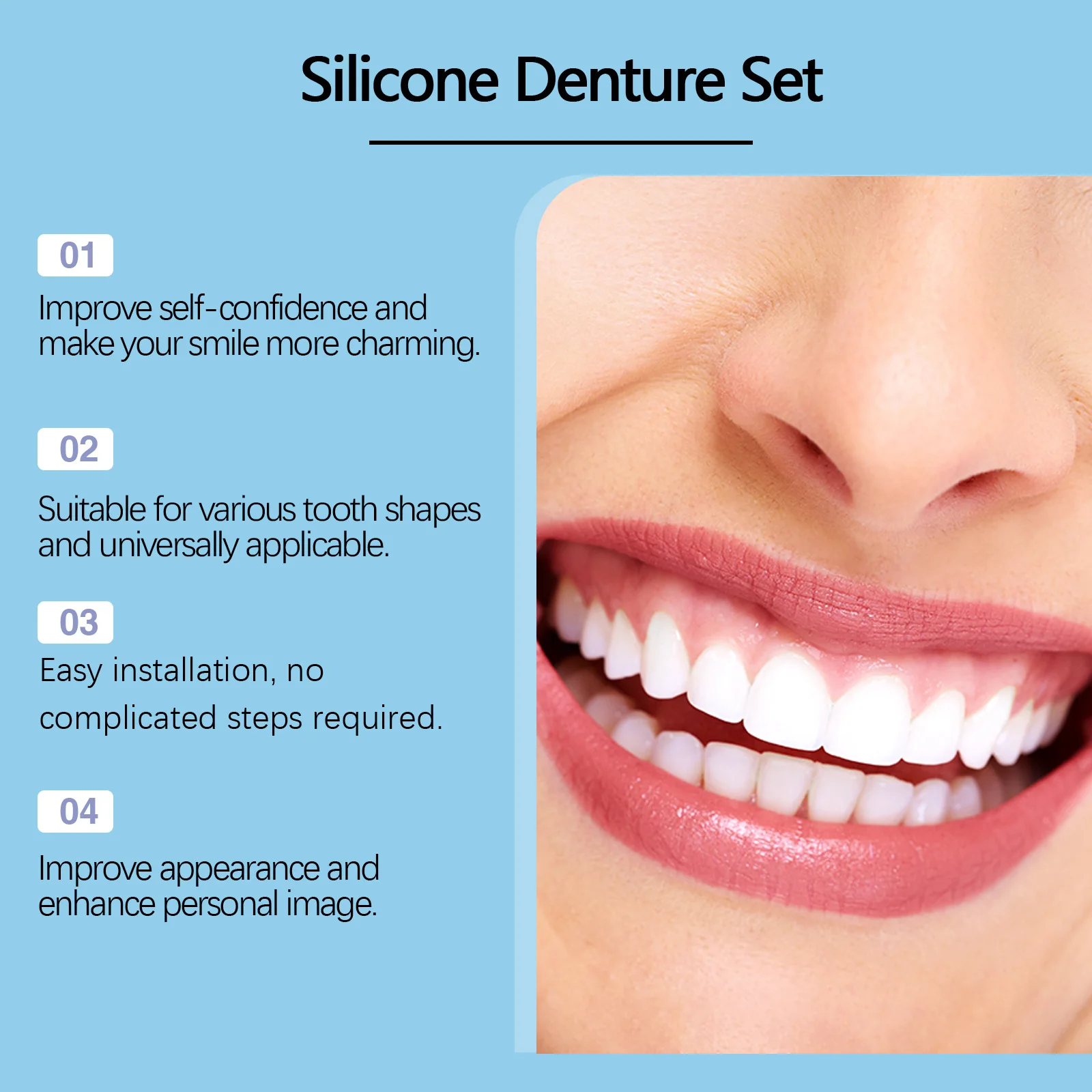 Silicone Denture Set - for dental aesthetics, natural smile, fills in tooth gaps, made of comfortable material