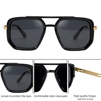 Lunettes de soleil polarisées carrées pour hommes 2026 – Luxe vintage, double pont, verres dégradés, pour la conduite, style rétro, monture plate, pour homme 6