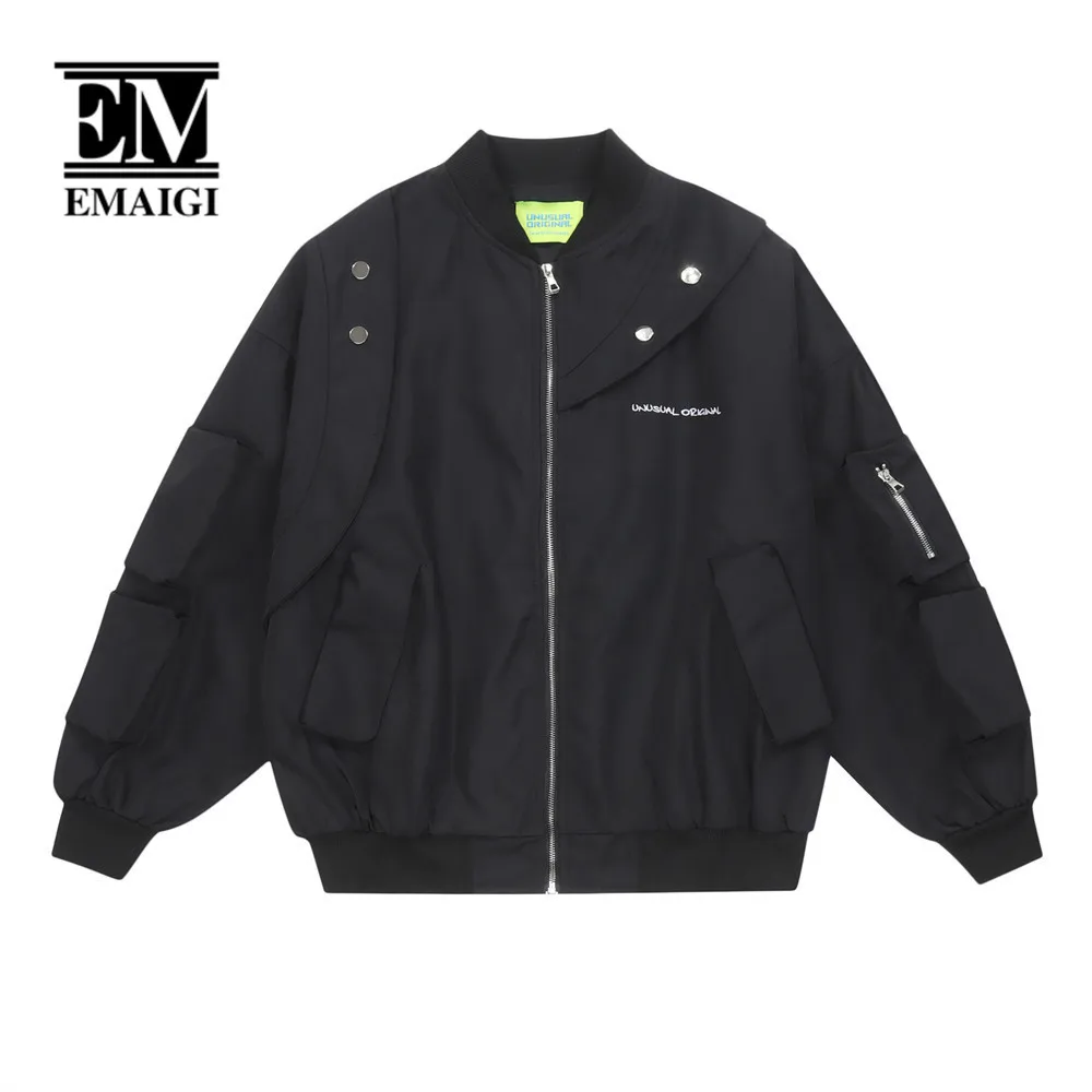 

Motorcycle Jacket Men Streetwear Fashion Hip Hop Loose Casual Niche Design Multi-pocket Cargo Bomber Jacket Male Coat