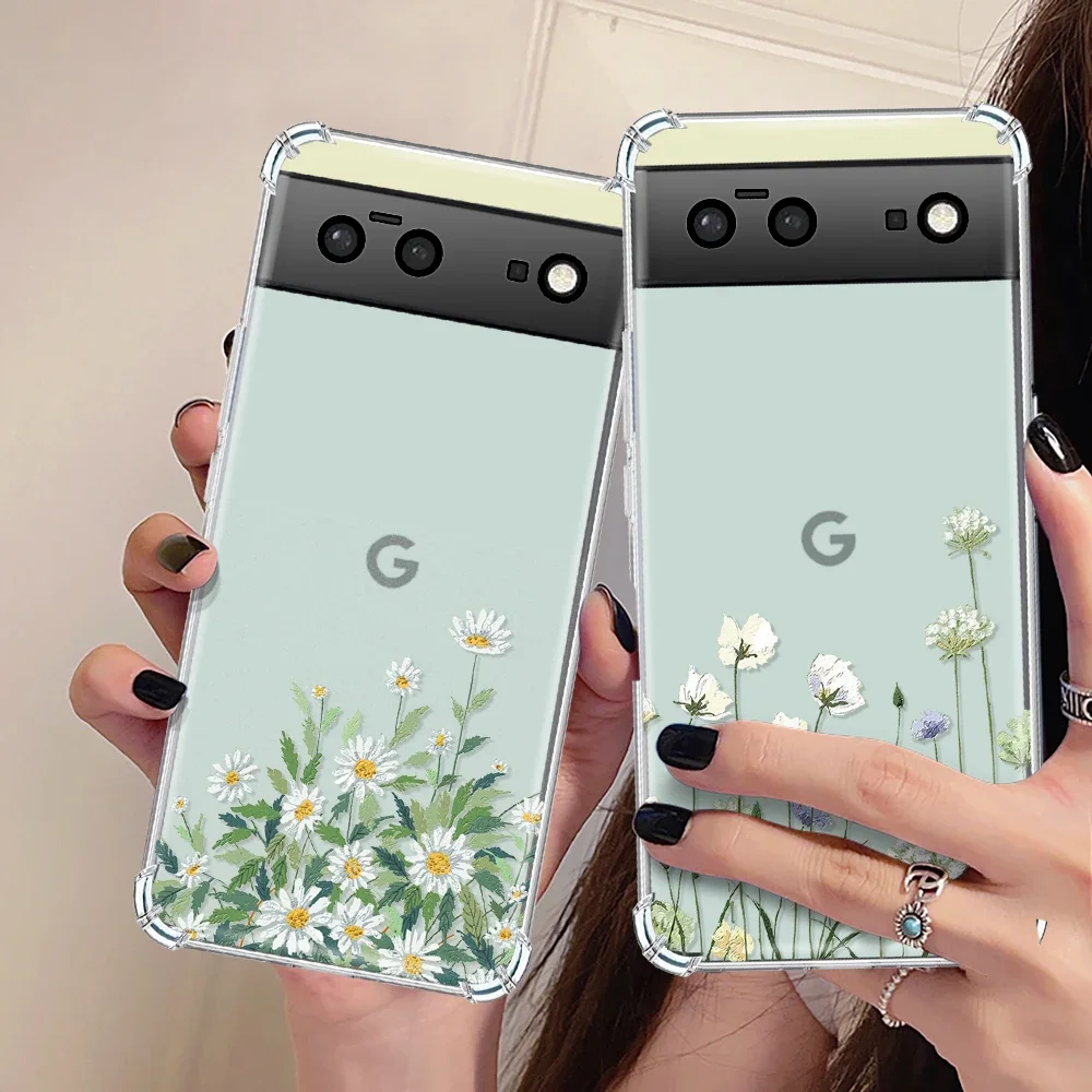 

Flowers Transparent Case for Pixel 7a 7 7Pro Shockproof Soft TPU Silicone Fundas for Google 6a 6 6Pro Back Shell Covers Coque