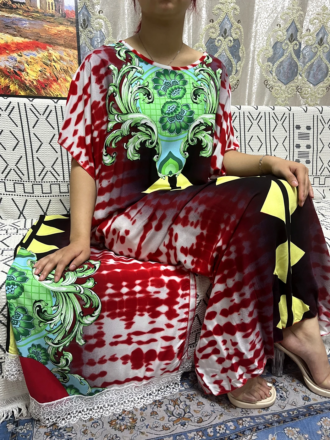 Abayas For Women 2023 Dubai Muslim Ramadan Printed Flower Loose Femme Robe African Nigeria Patrty Dresses With Lace Shawl Scarf