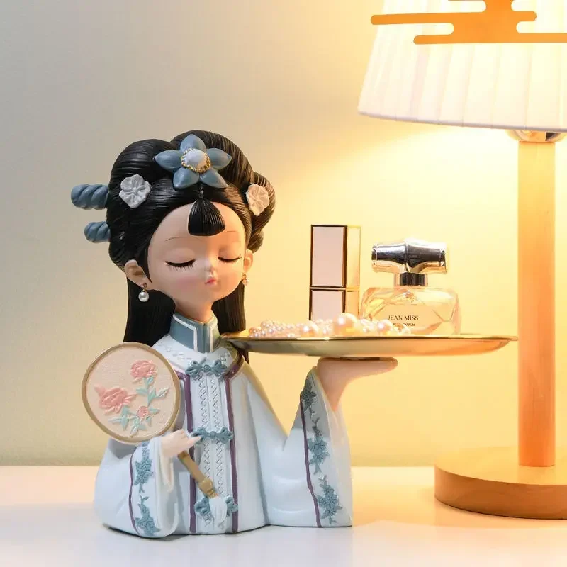 

Поднос для хранения в китайском старинном дворце для девочек, украшение из смолы, декор для кафе, клуба, Ремесла, Декор для дома, гостиной, стола, скульптурные украшения