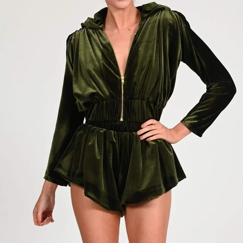 2023 New Black Long Sleeve Gold Velvet Bare Navel Hoodie Short Jacket and Shorts Suits Winter Sexy Women Velvet Zipper Suits New