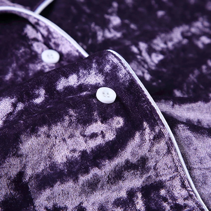 Purple Velvet Women Pajamas Long Sleeve Home Suit Sleepwear Warm Double Pockets Lounge Wear Casual Female Set Autumn satin pj set