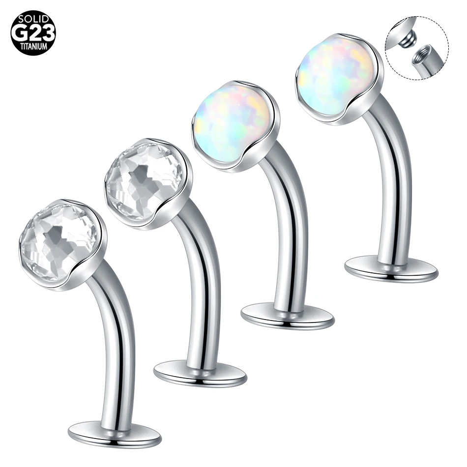 1PC G23 Titanium 14G Convex Base CZ Floating Belly Button Rings Opal ...