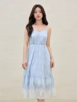 DUSHU Plus Size Holiday Season Seaside Hollow Embroidery Strappy Dress 2025 Summer New Arrival Embroidered Blue Dress 25DS82192