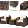 3-Piece Patio Furniture Set w/Rattan Chairs & Glass Table, Outdoor Conversation Set with Washable Cushions, All-Weather 4