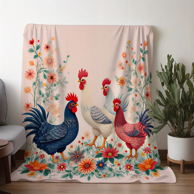 Vintage Floral Rooster Blanket 3