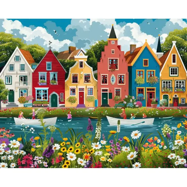Gatyztoire peinture à l'huile maison colorée peinture par numéros pour adultes sur toile Kit de peinture acrylique mur Art décoration de la maison cadeau 1