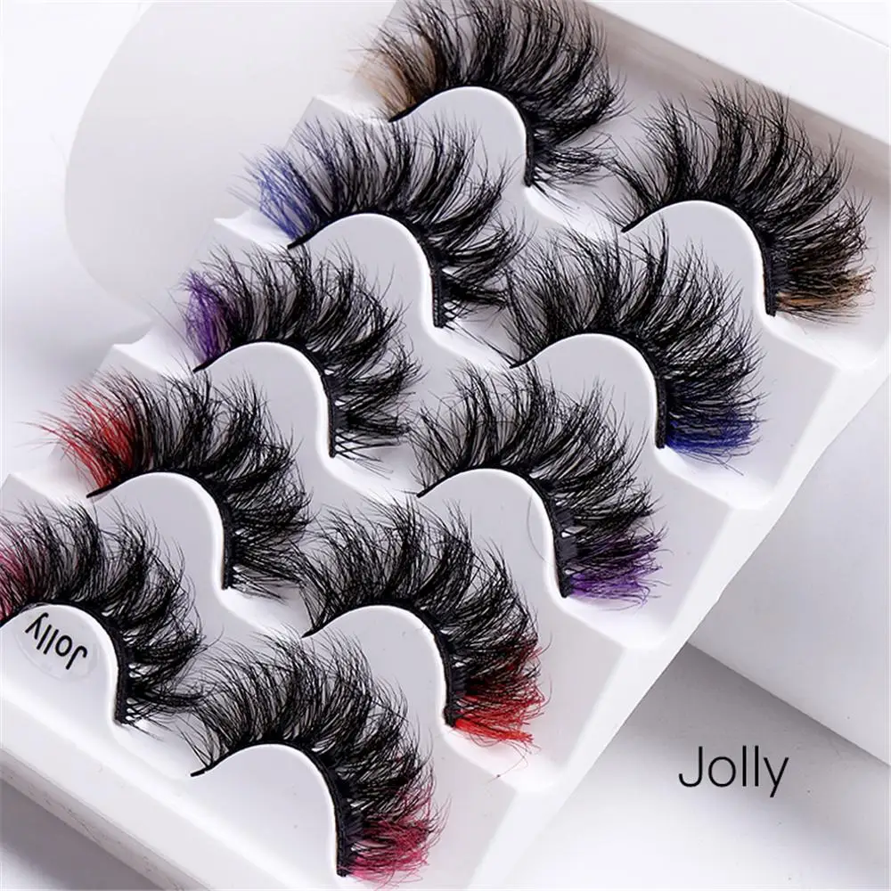5 Pairs Cateye Colored Makeup Lashes Fluffy Mink Lashes With Color 8d