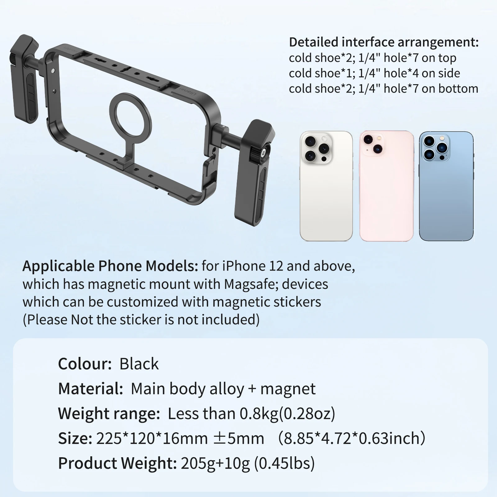 Ulanzi MG-001 듀얼 핸들 그립 리그가 있는 범용 Magsafe 전화 케이지 영화 제작을 위한 휴대용 케이스 안정기 Vlog Videomaker Kit