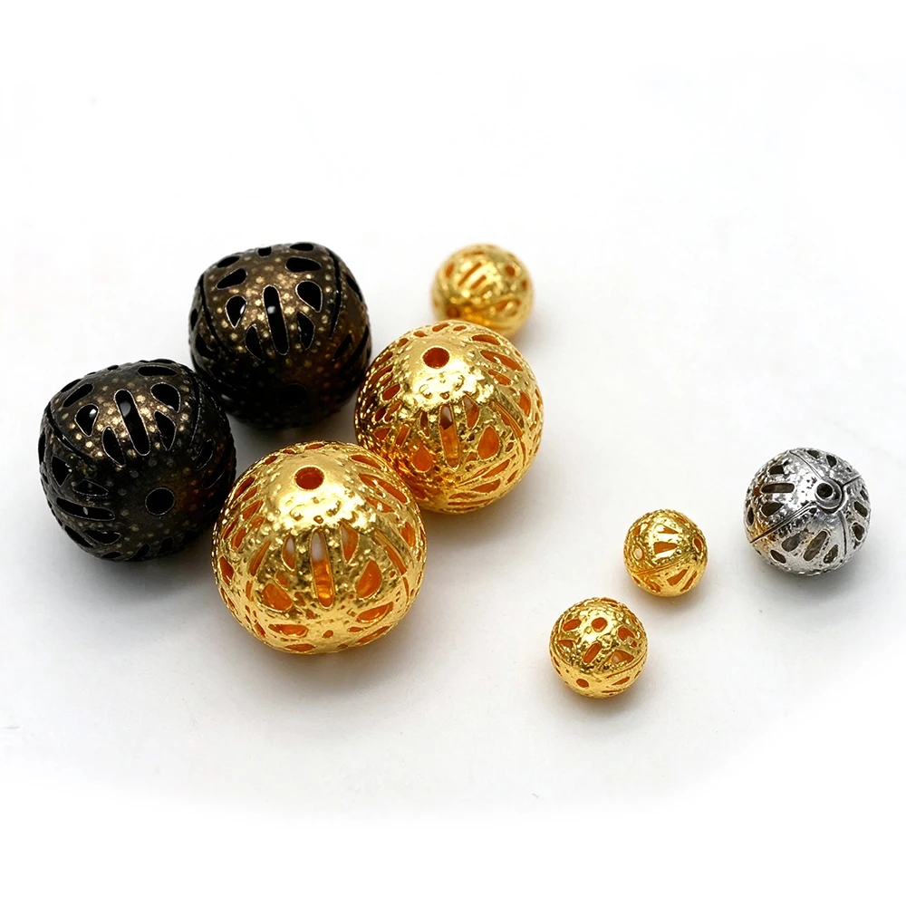 30-150Pcs Gold Silber Antike Bronze Filigrane Hohl Ball Spacer Metall Perlen für Schmuck Machen, 6 -12mm
