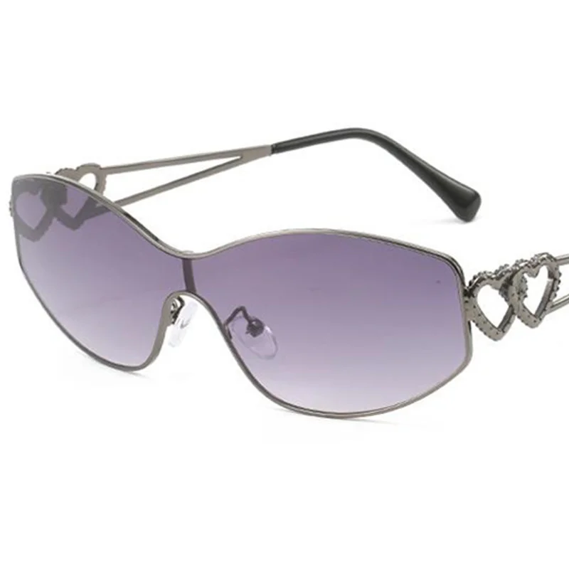 

Fashion Sunglasses Women Double Heart Sun Glasses Adumbral Anti-UV Spectacles Siamese Lens Eyeglasses Alloy Frame Ornamental