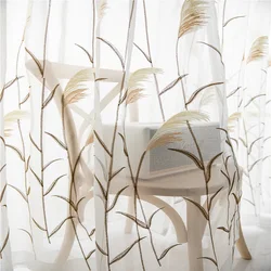 Pastoral style wheat ear embroidered curtain yarn tulle for living room bedroom study children's room study custom curtain yarn