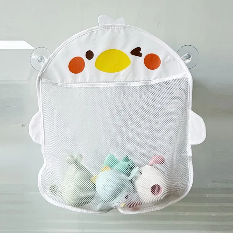 Baby Bath Toy Storage Bag Cartoon Cute Duck Mesh Quick Drying Bathroom Bath Bag with Suction Cup Drying Hanging Bag