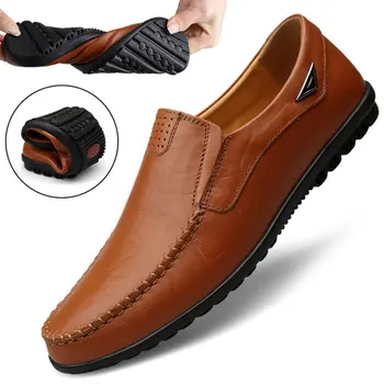 Mocassins en cuir véritable pour hommes, chaussures décontractées de marque de luxe, mocassins respirants à enfiler, chaussures de conduite, grande taille 37-47, 2022