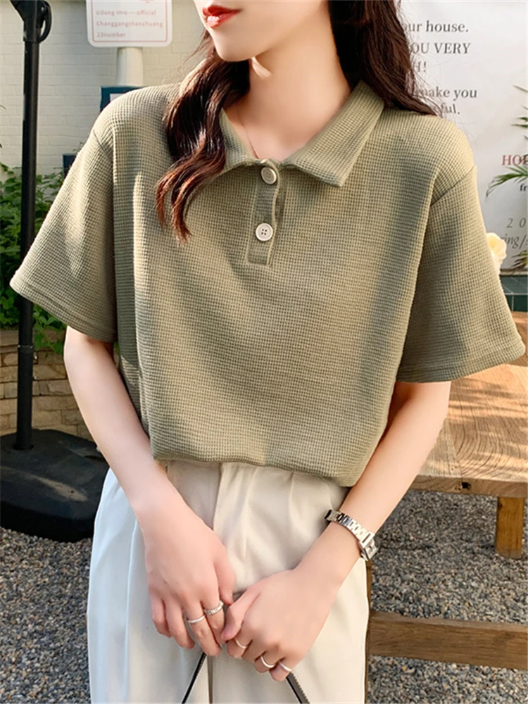 Summer Solid Women's Polo Shirts 2022 New Short Sleeve Turn