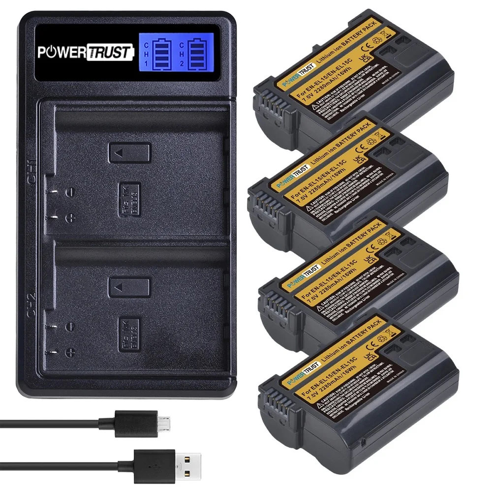 En-El15C Batteria/Caricatore Doppio Usb Adatto A El15/El15A/ El15C, Per Nikon Z6 Ii,Z7,Z7Ii,Z6,D780,D850, D7200,D7500,D500,D600,D610 Ecc