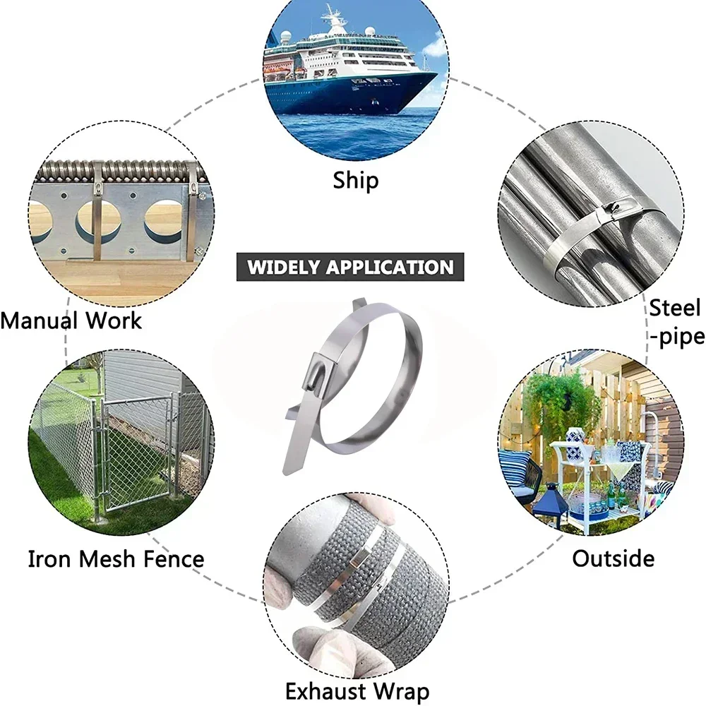 Cable Ties 20/100Pcs Stainless Steel Cable Ties Metal Zip Ties Strap Exhaust Wrap Multi-Purpose Heavy Duty Self-locking Fastening Ring