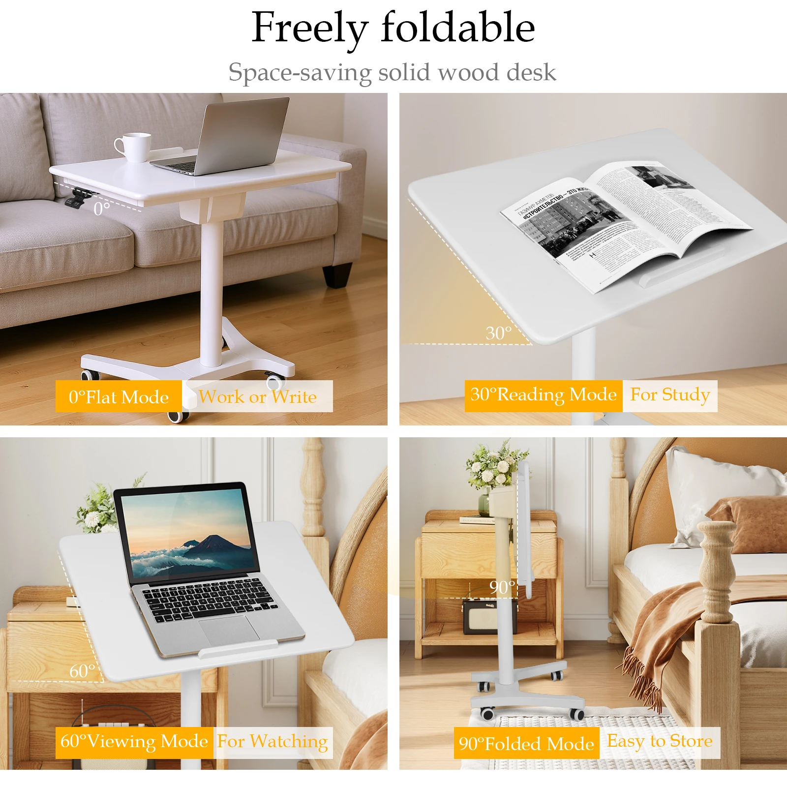 Pneumatic Laptop Standing Desk Sit Stand Up Down Rolling Lifting Office Computer Table 90 Degree Tiltable Home Wood Study Table