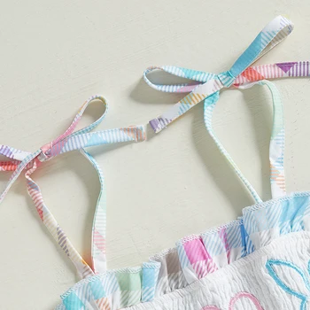 Girls Floral Print Dress Sleeveless Ruffle Hem Bow Tie Back Smocked Dress Toddler A-Line Dress with Embroidery 5