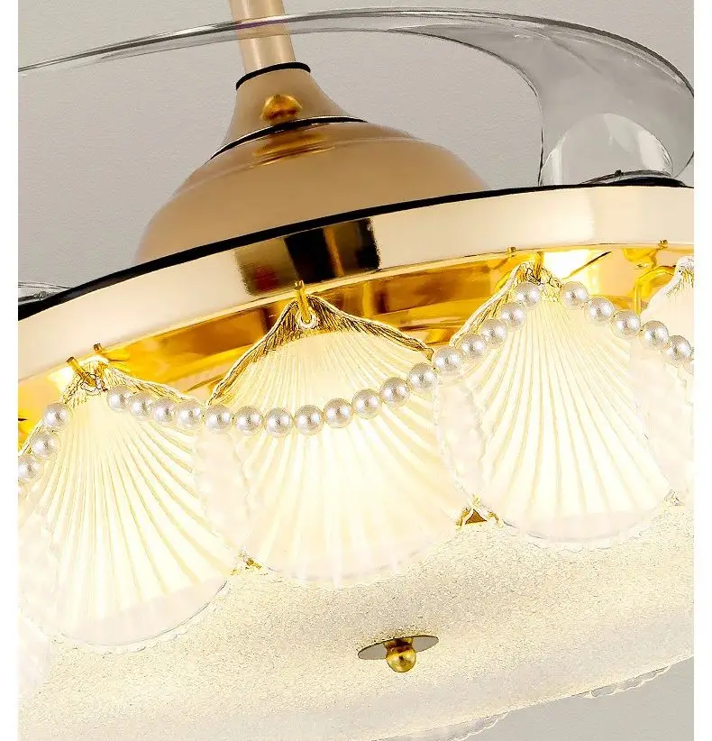 42"Invisible Ceiling Fan Chandelier Light Modern Crystal Ceiling Fan Lamp Remote Control For Bedroom Gold Decro