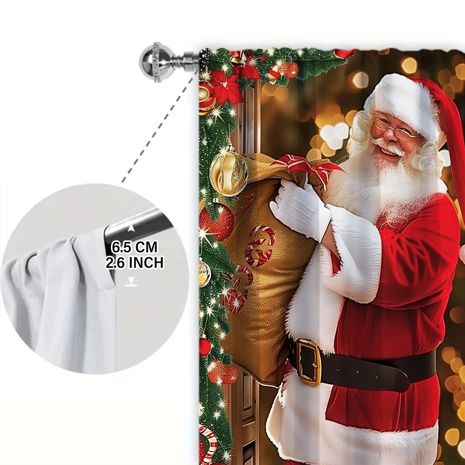 2pcs Santa Claus and Snowman Printed Curtain for Christmas Home Decor - Rod Pocket Window Treatment for Bedroom, Office, Kitchen 6