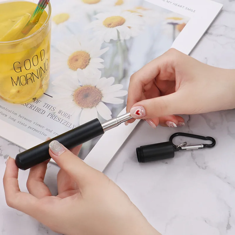Reusable Telescopic 304 Stainless Steel Metal Straw with Cleaning Brush Portable Drinking Set for Travel with Case drinking straws metal straw set