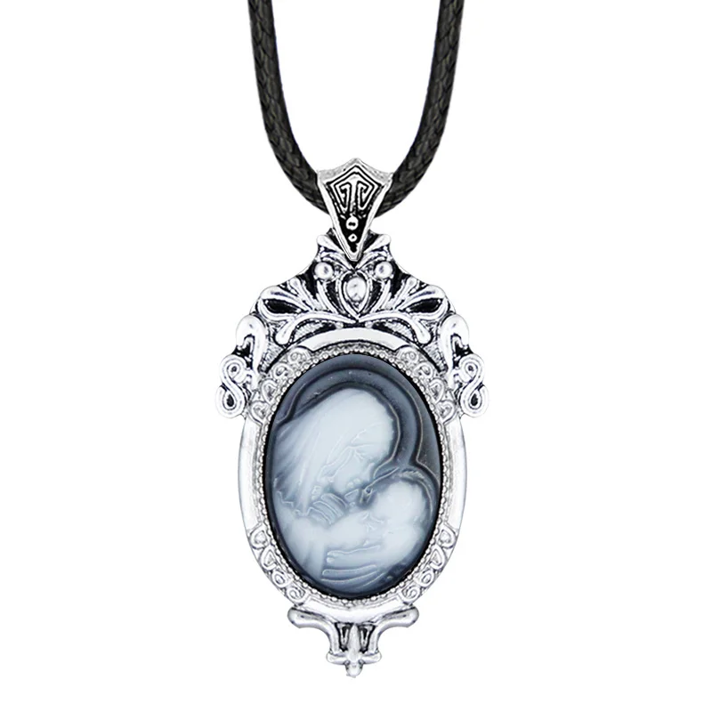 

Vintage Flower Virgin Mary Jesus Bady Cameo Necklace Flow Women Antique Silver Plated Cameo Fashion Religion Necklace