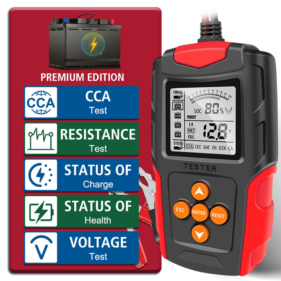 SOH SOC CCA IR Measurement for Car Truck 12V 24V Digital Car Motorcycle Battery Tester Battery Analyzer Test Tool