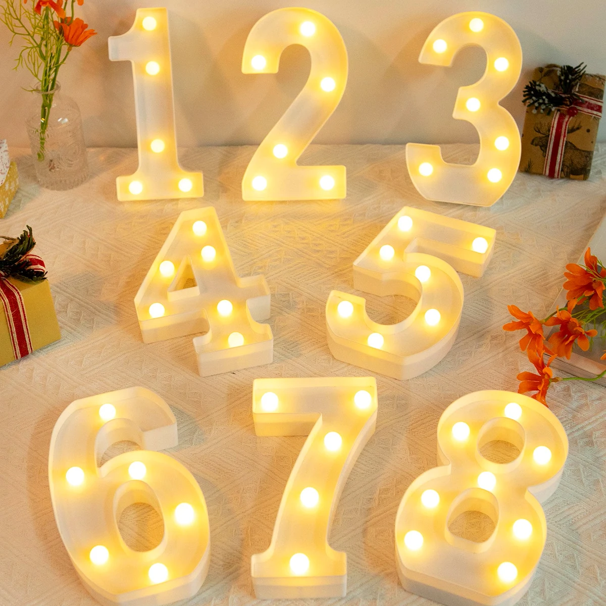 

21cm Warm Light Up Mini Figure LED Night Lamp Number 0-9 Frame Digital Marquee Sign Wedding Birthday Christmas Decorations 2023