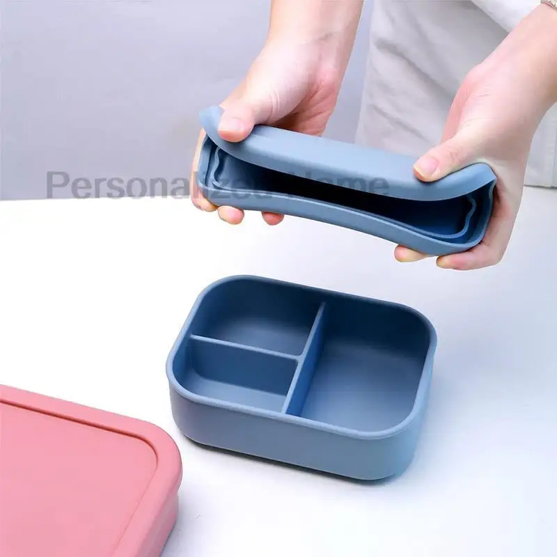 Silicone Lunch Box 3 Compartment Personalized Name Bento Box Leakproof Silicone Lunch Kids Divider Portable Picnic Food lunch box portable food storage box