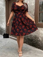 Plus Size Floral VNeck Dress Short Sleeve A-Line Midi Effortlessly Elegant for Day to Night Daily Wear - Image 4