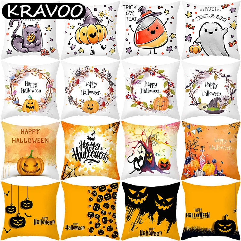 

Halloween Decorative Cartoons Cushion Cover Pumpkin Cat Pillow Case 45x45 Cm For Sofa Party Chair Decoration Funda Cojín Cojines